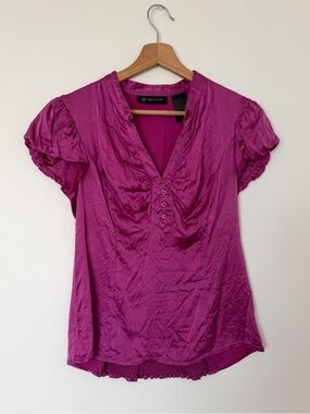 INC International Concepts Pink V-Neck Button Rouged Accent Blouse